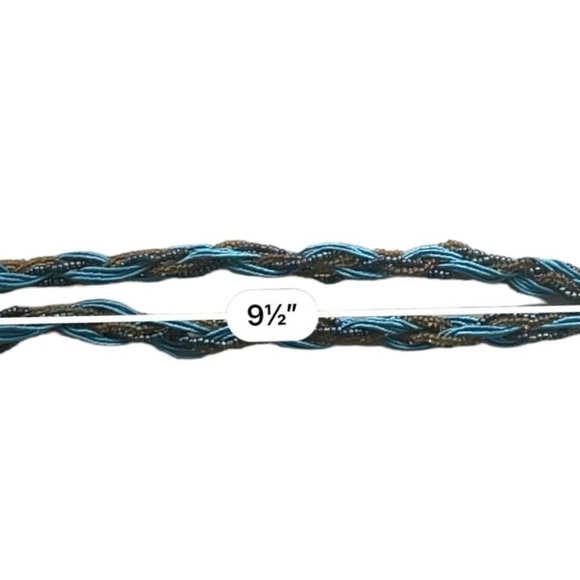 Braided vintage retro style turquoise gold and rainbow strands necklace 19 in - Picture 9 of 11